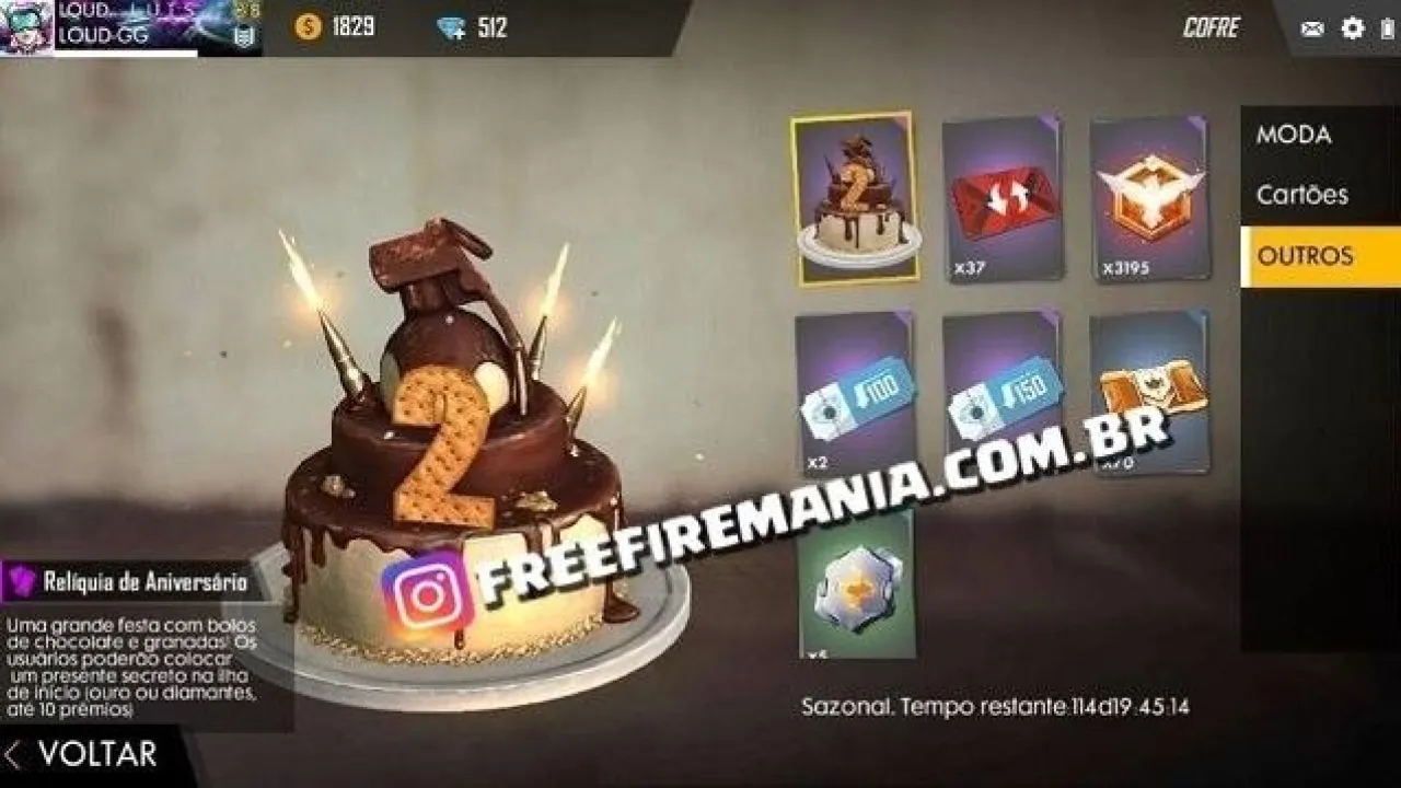 Novo Bolo de Aniversário de 2 Anos no Free Fire