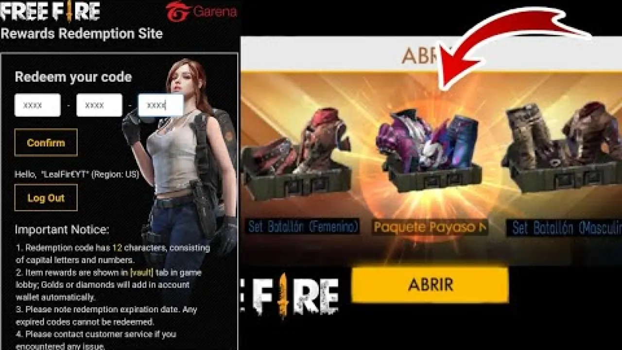 Novo Código de Recompensa na Garena Latina para Free Fire