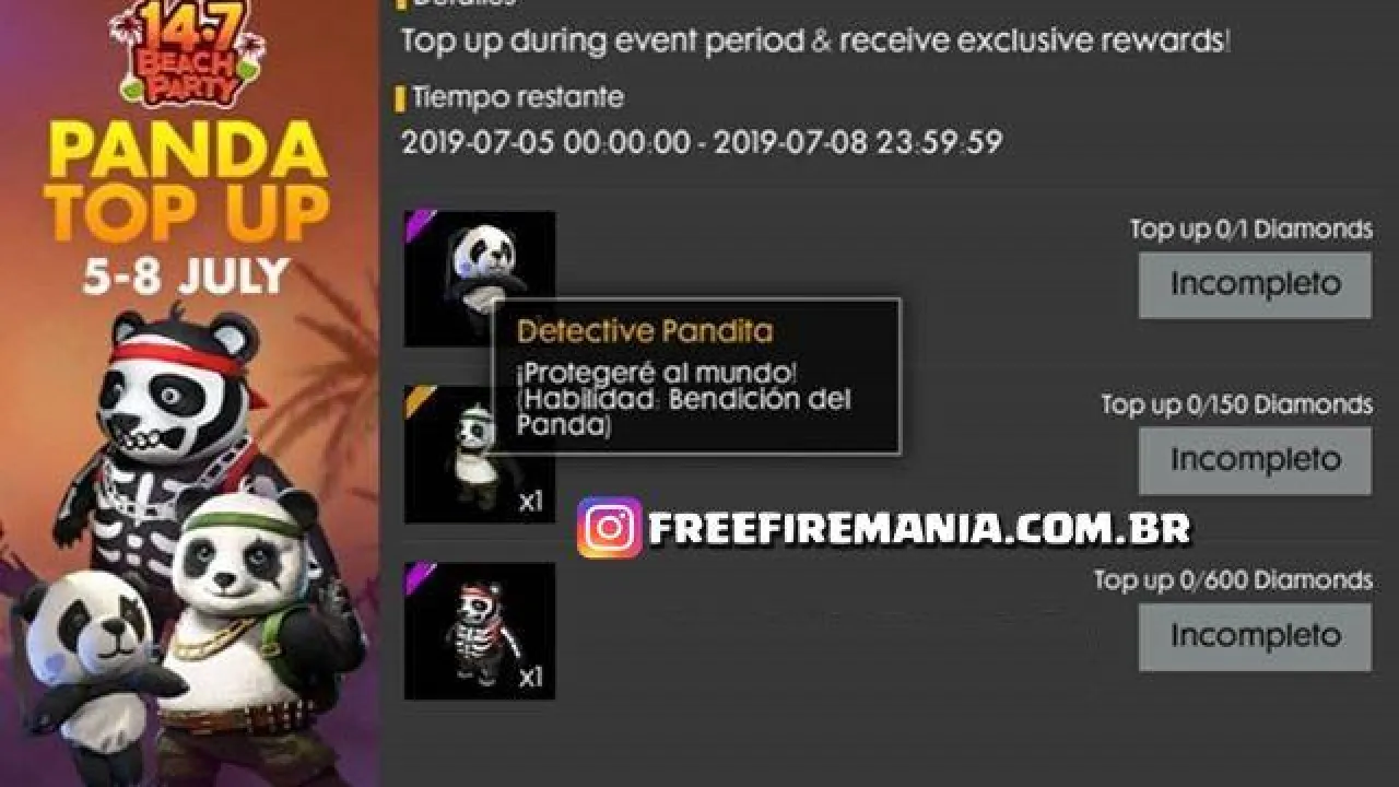 Novo Evento de Recarga - Ganhe o Novo Pet Panda no Free Fire