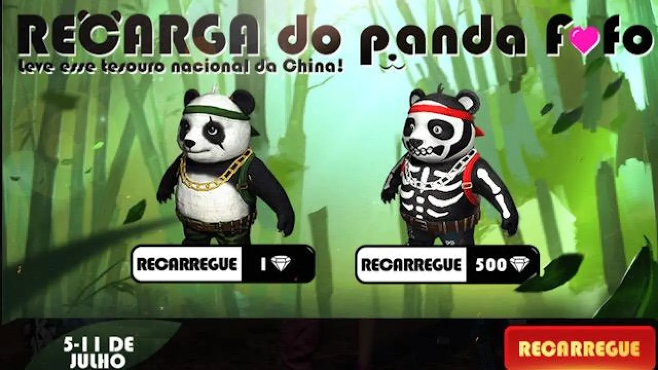 Novo Evento de Recarga - Ganhe o Pet Panda e a Skin Caveira no Free Fire