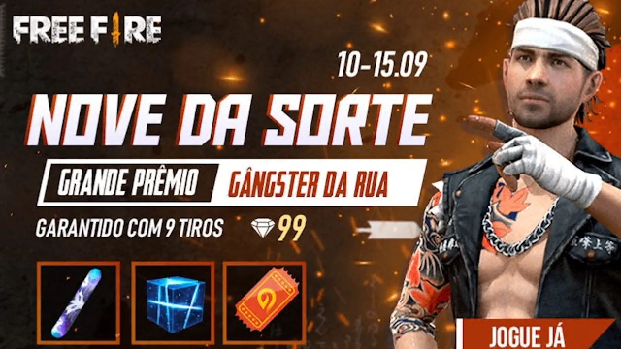 Novo Evento Nove da Sorte em Free Fire: Ganhe a Skin Gângster das Ruas
