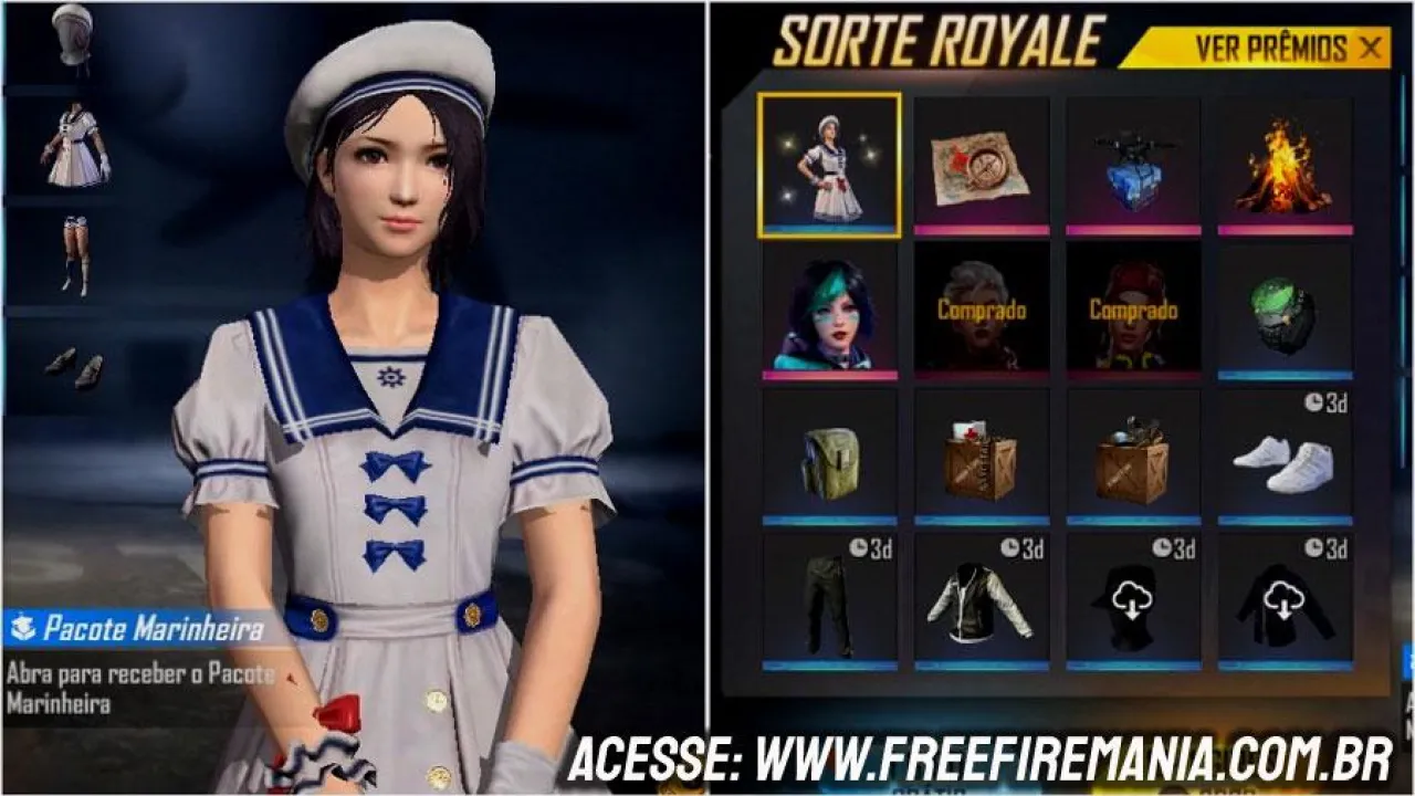 Novo Ouro Royale do Free Fire traz o Pacote Marinheira