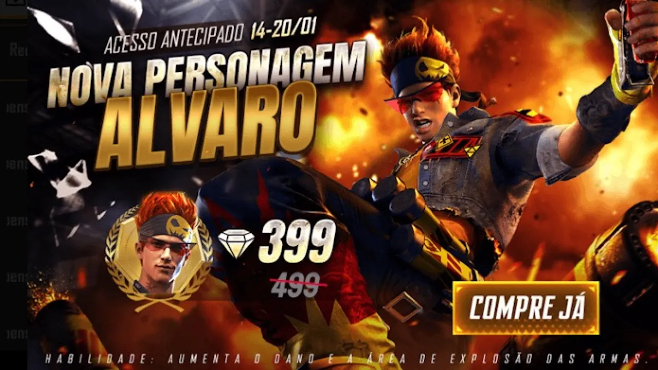 Alvaro: Novo Personagem do Free Fire por 399 Diamantes