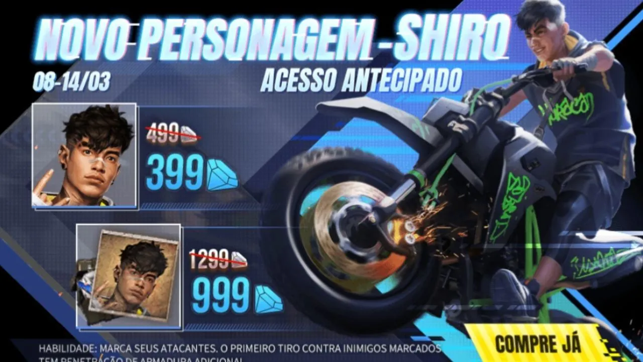 Novo personagem Shiro chega à loja do Free Fire, confira os valores e habilidade