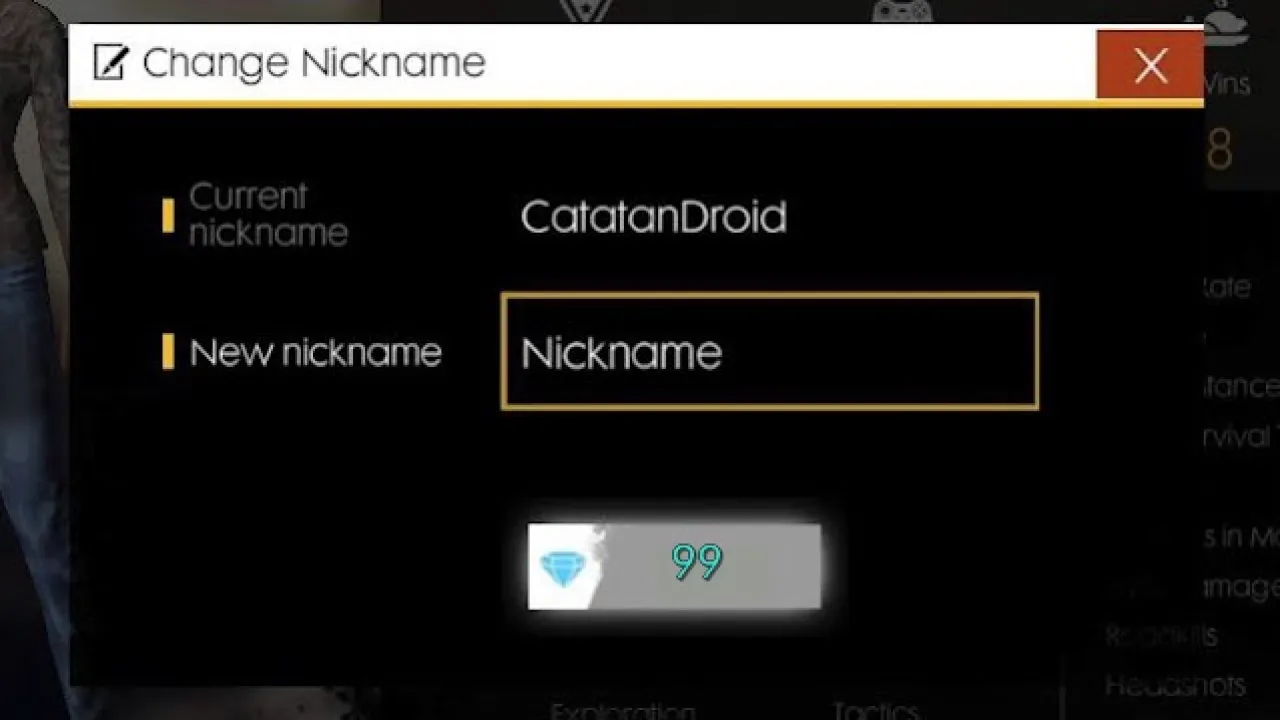 Novo Cartão de Mudança de Nome em Free Fire por 99 Diamantes