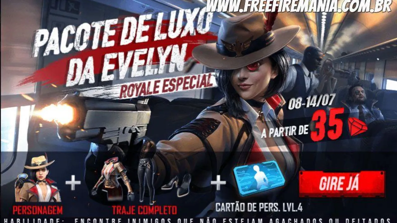 Pacote de Luxo da Evelyn no novo Royale Especial do Free Fire