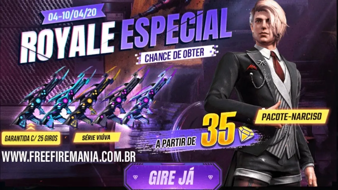 Pacote Narciso no Sorte Royale Especial do Free Fire