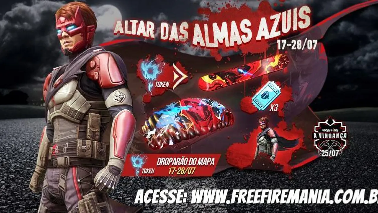 Pacote Vingador Desalmado grátis no Free Fire na troca por Orbes de Alma Azul