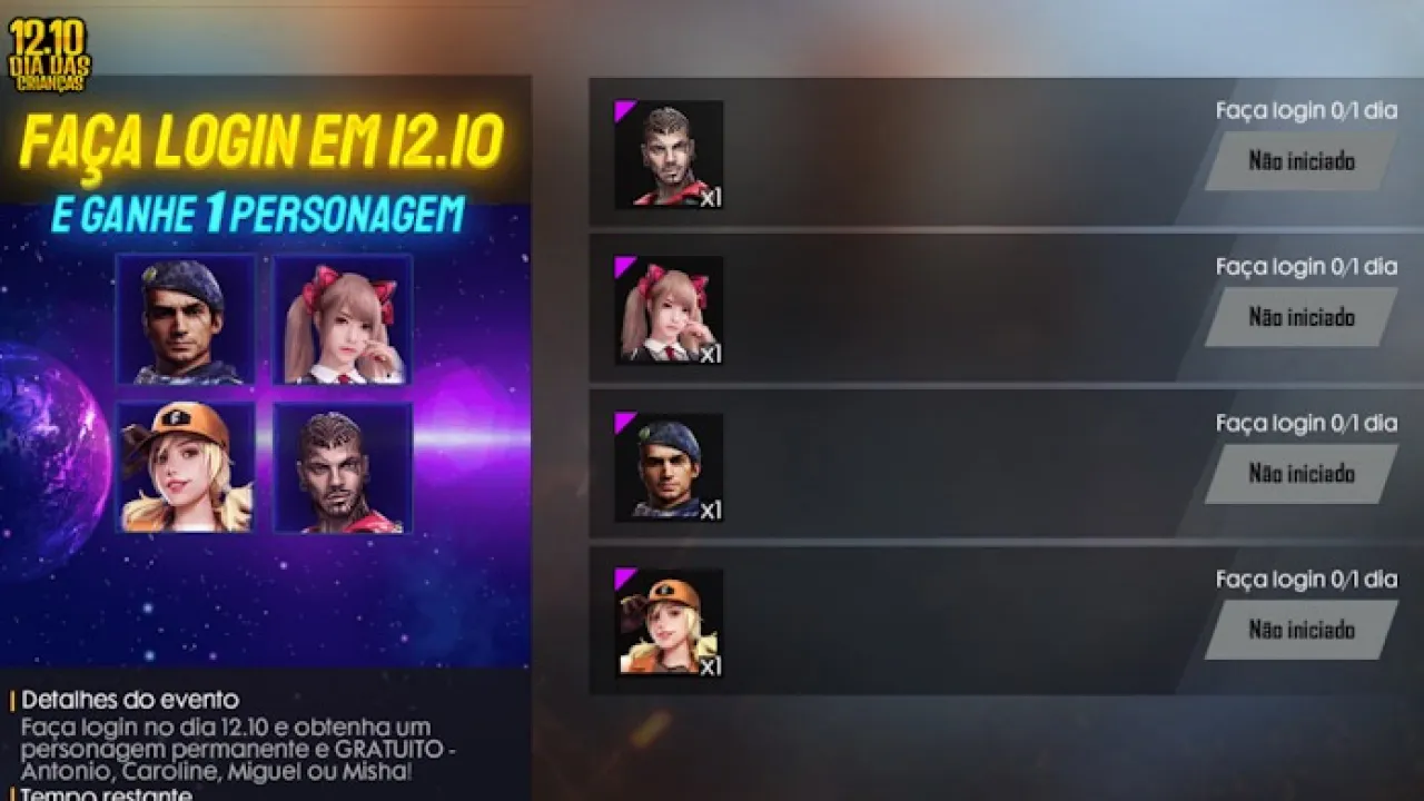 Personagens Grátis para o Dia das Crianças no Free Fire