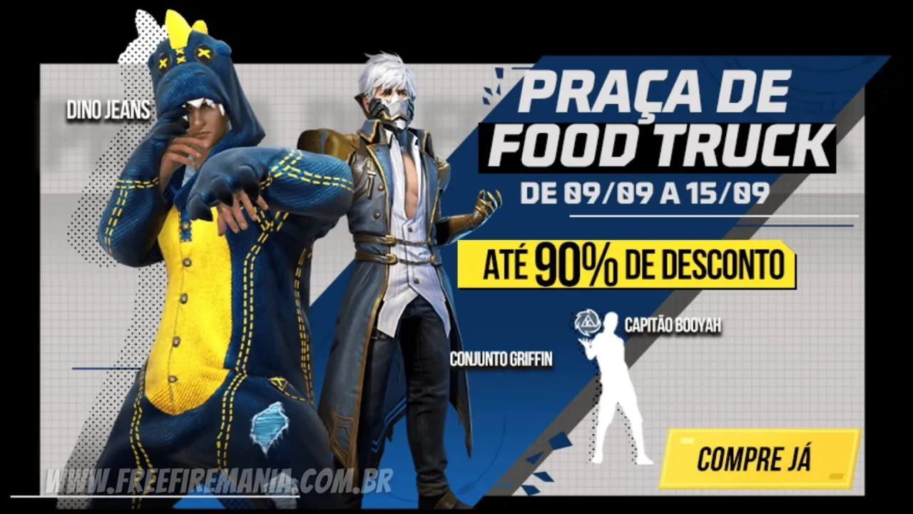 Praça de Food Truck retorna ao Free Fire em setembro com Dino Jeans, Griffin e mais