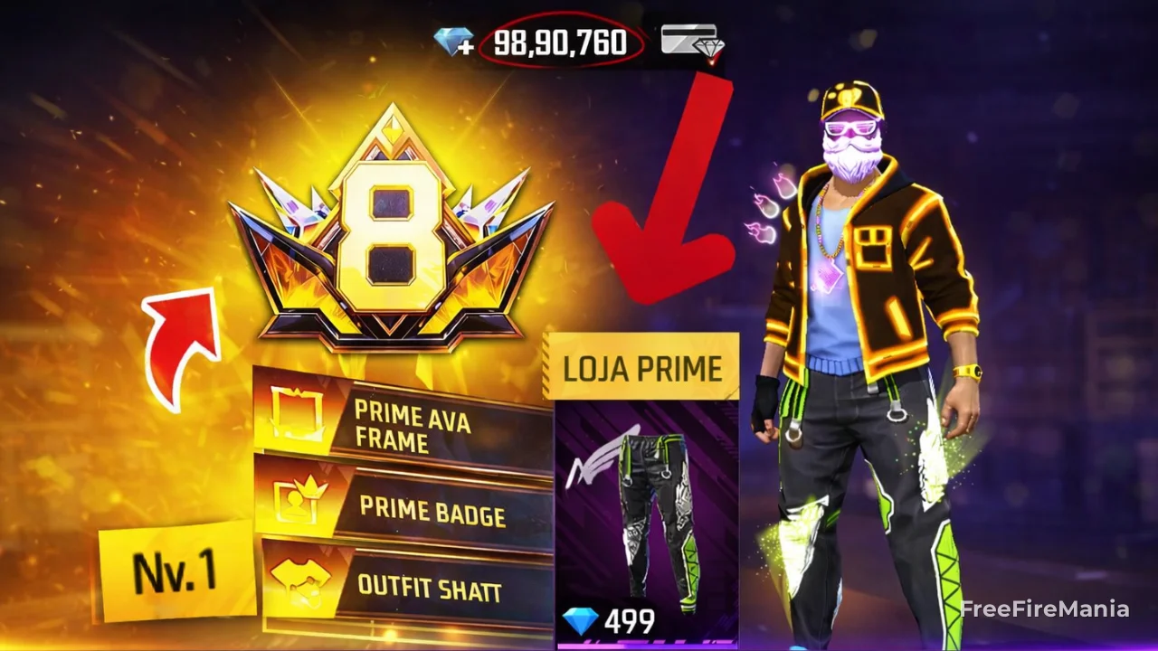 Free Fire PRIME níveis benefícios e custo atualizado