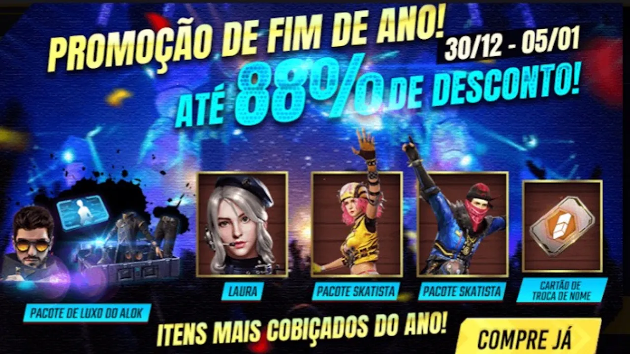 Promoção de Fim de Ano com até 88% de Desconto no Free Fire
