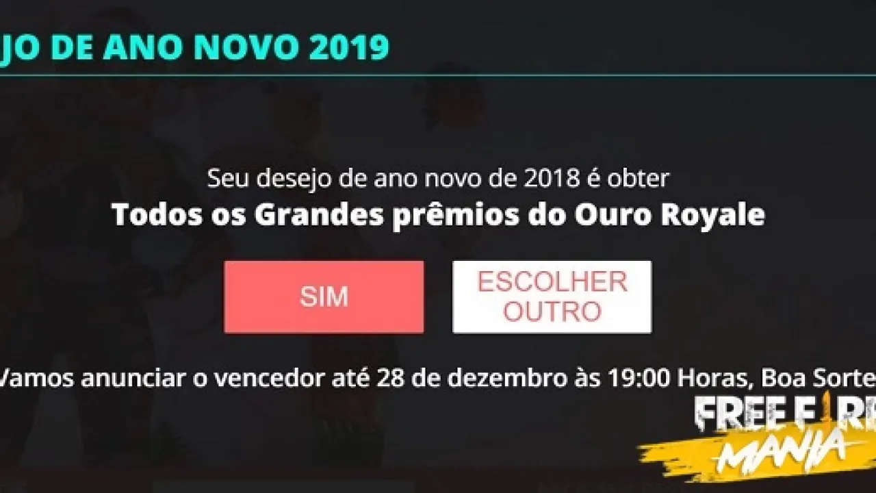 Qual seu desejo para 2019? Escolha suas recompensas no Free Fire