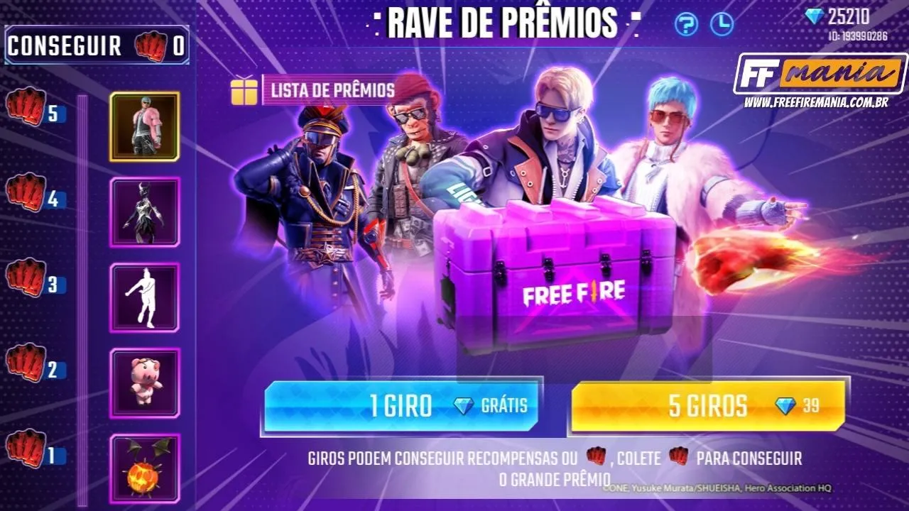 Rave de Prêmios Free Fire: evento traz inédito "um soco só" e giro gratuito, veja como participar