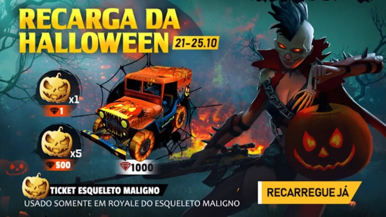 Novo Evento de Recarga de Halloween no Free Fire: Desbloqueie Skins e Tickets