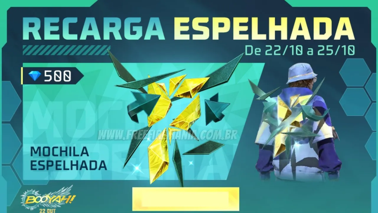 Recarga Free Fire: 22 de outubro (2022); diamantes por recompensa Espelhada