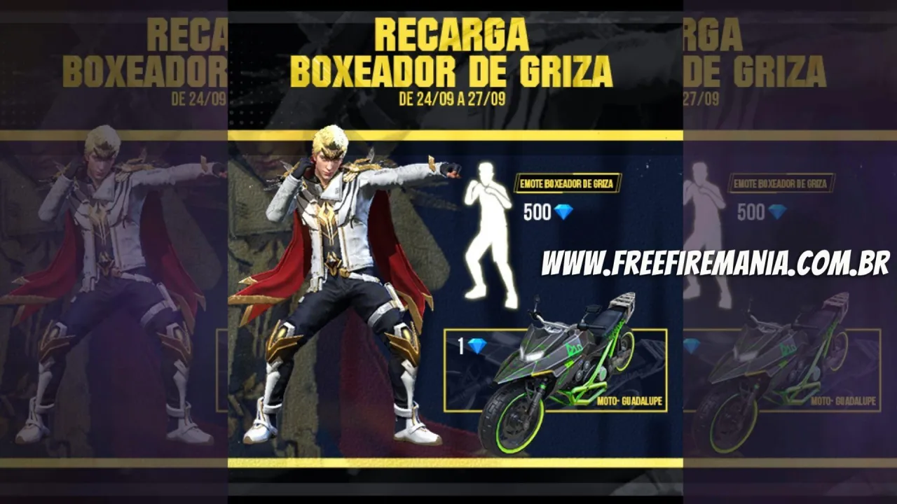 Recarga Free Fire: 24 de setembro (2022); recompensa Boxeador de Griza