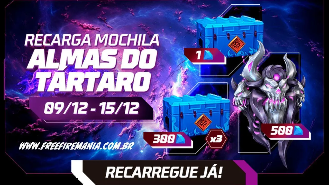 Recarga Free Fire: ganhe Mochila Almas de Tartaro ao comprar diamantes em  9 de dezembro (2023)