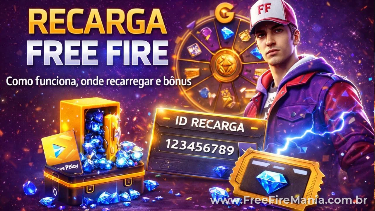 Diamantes Free Fire, moeda premium usada para recarga, skins e eventos
