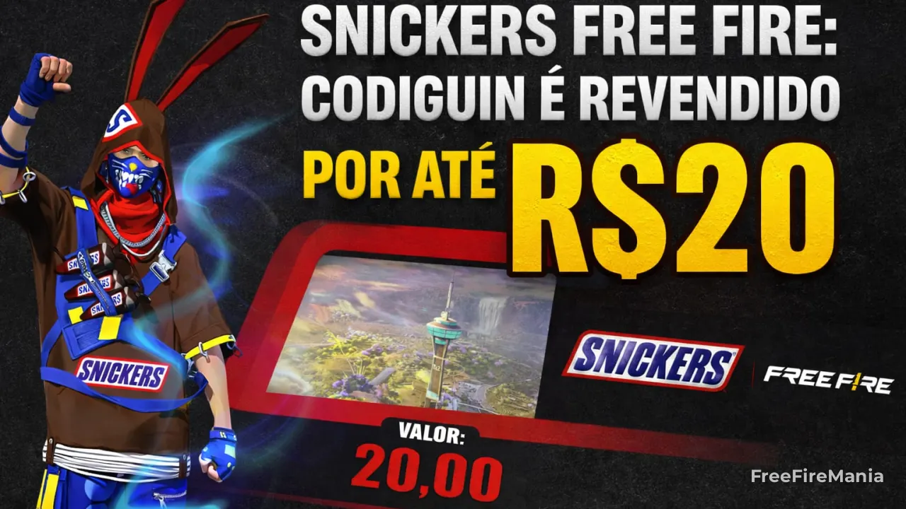Snickers Free Fire: codiguin é revendido por até R$20