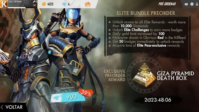 Brinde da Pré Venda do Passe de Elite 10 - Deuses Egípcios no Free Fire
