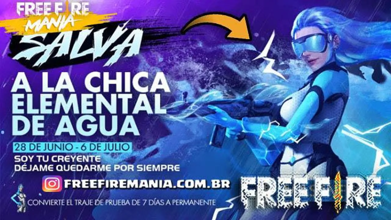 Skin Elemental da Água Grátis - Primeira Skin TOP da Tela de Login no Free Fire