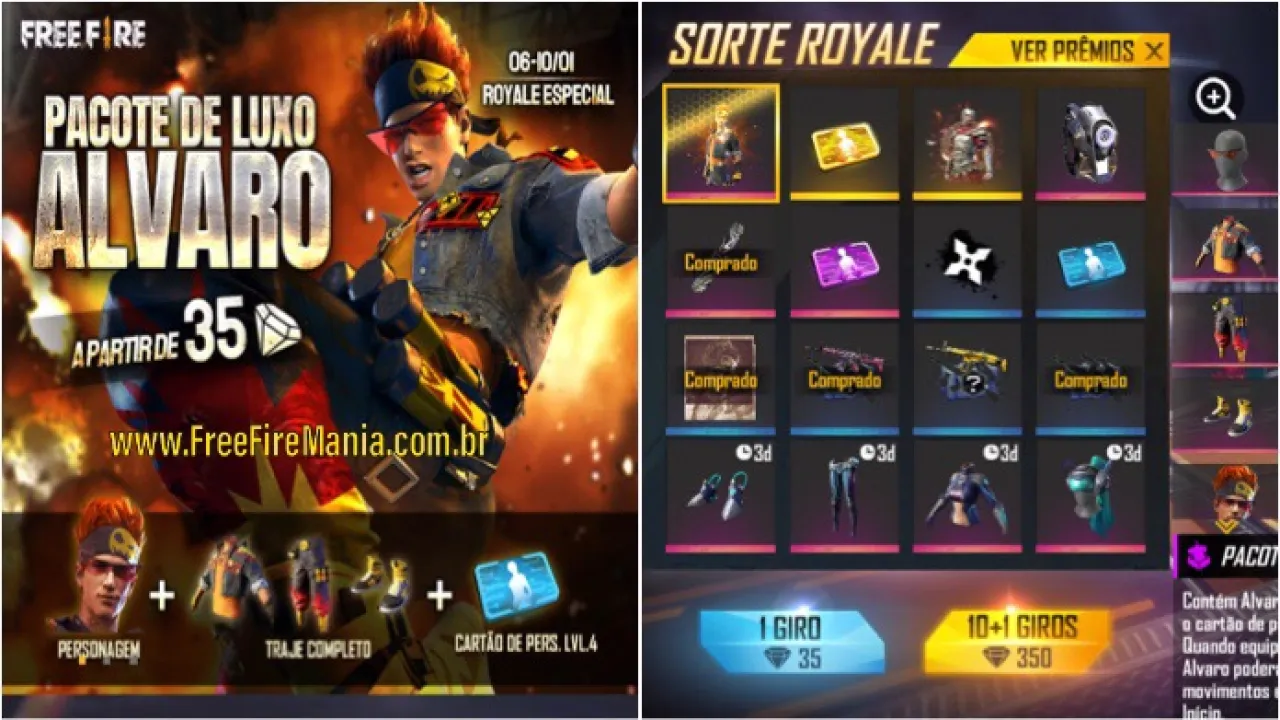 Sorte Royale Especial do Novo Personagem Alvaro no Free Fire