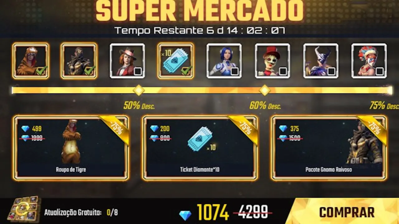 Como conseguir o Dino Tigre no Supermercado do Free Fire