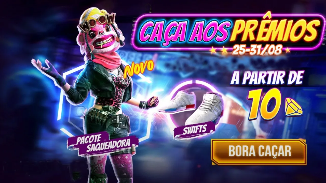 Tênis Swifts e skin Saqueadora no evento Caça aos Prêmios do Free Fire