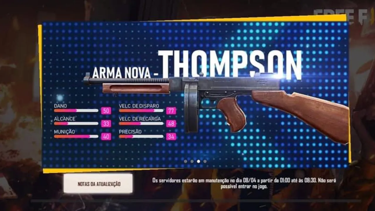 Thompson agora disponível nas Ranqueadas do Free Fire