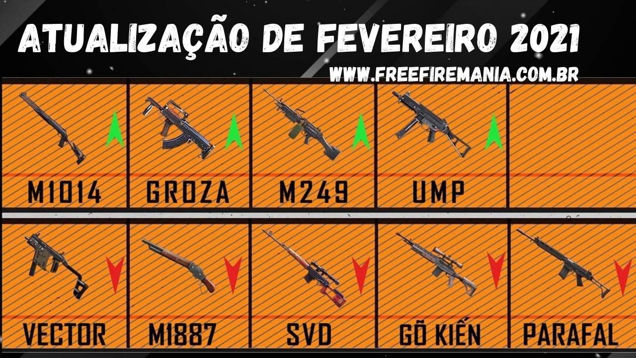 Vector y 4 armas más "Nerfadas" en la actualización de Free Fire de febrero de 2021