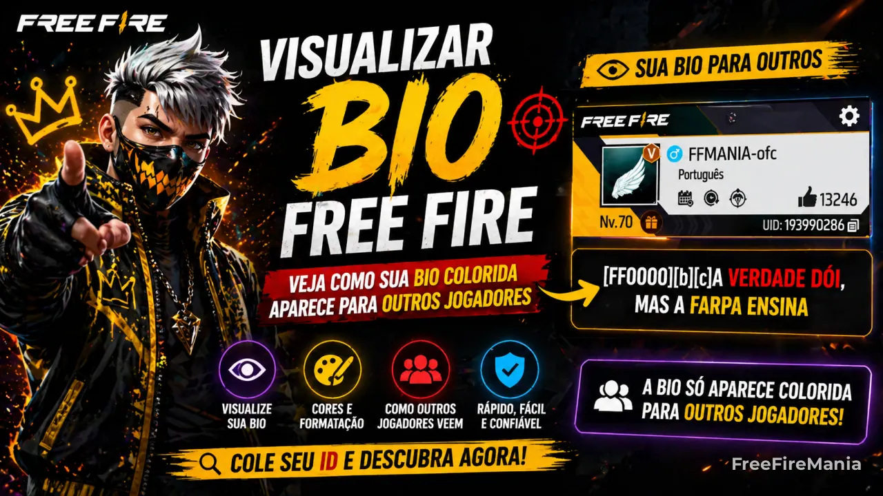 Visualizar bio Free Fire 2026: veja como sua bio colorida aparece para outros jogadores