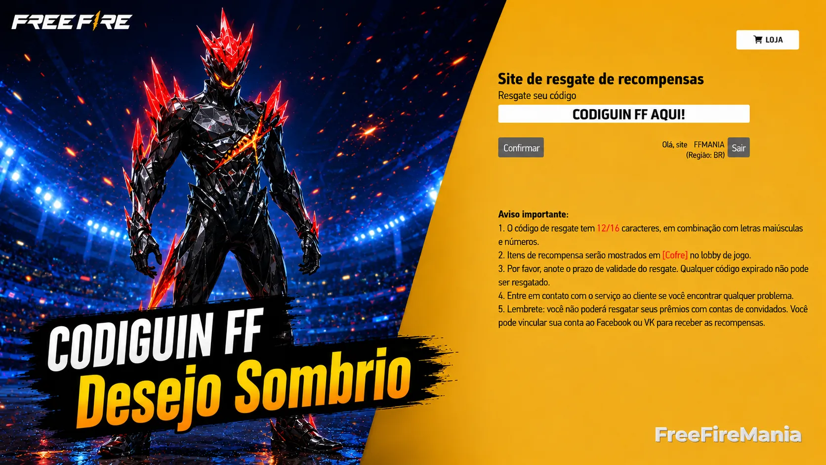 Conjunto Desejo Sombrio - Codiguin disponível na lista de Codiguin FF 2026