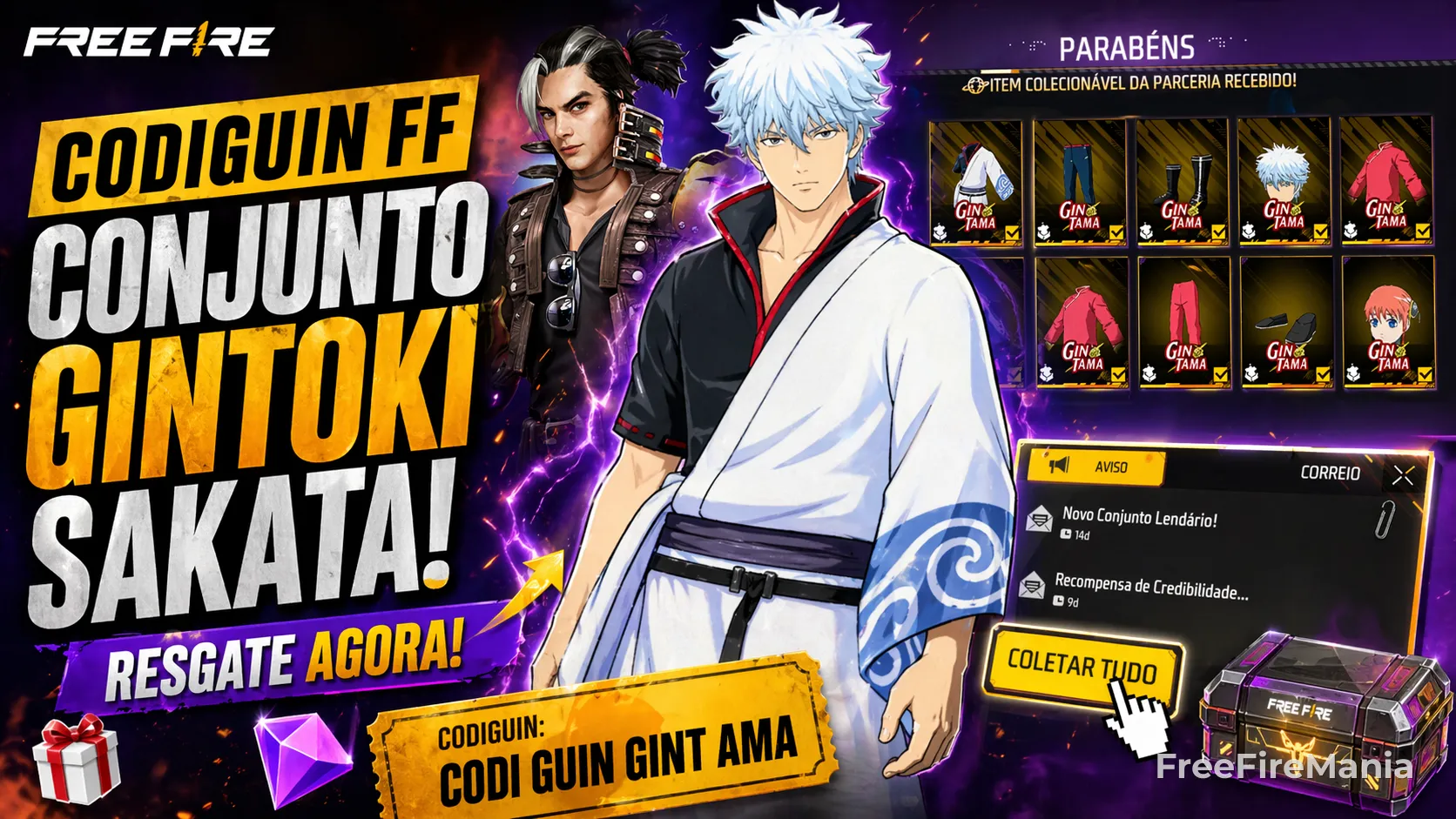 Conjunto Gintoki Sakata (Gintama) - Codiguin disponível na lista de Codiguin FF 2026