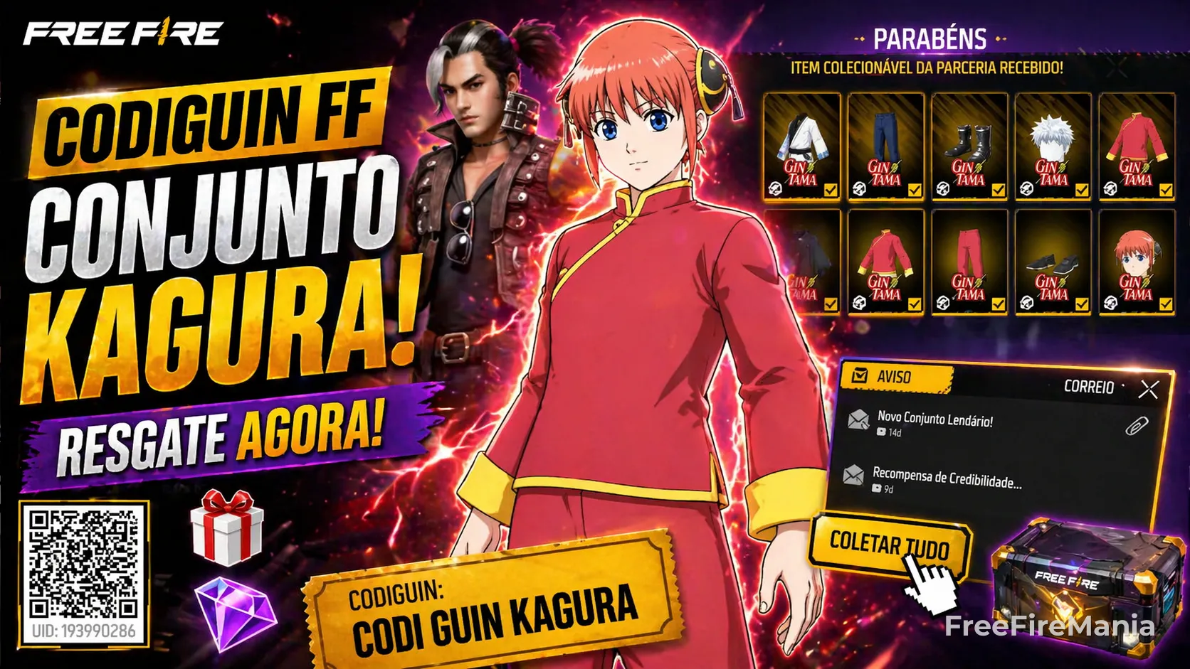 Conjunto Kagura (GINTAMA) - Codiguin disponível na lista de Codiguin FF 2026