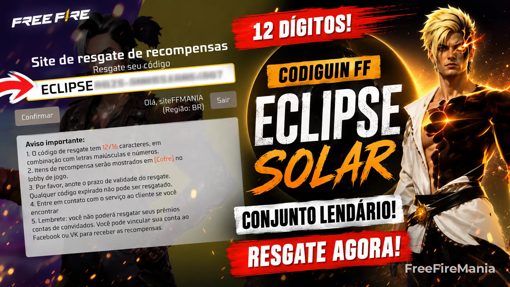 Conjunto Lendário Eclipse Solar - Codiguin disponível na lista de Codiguin FF 2026