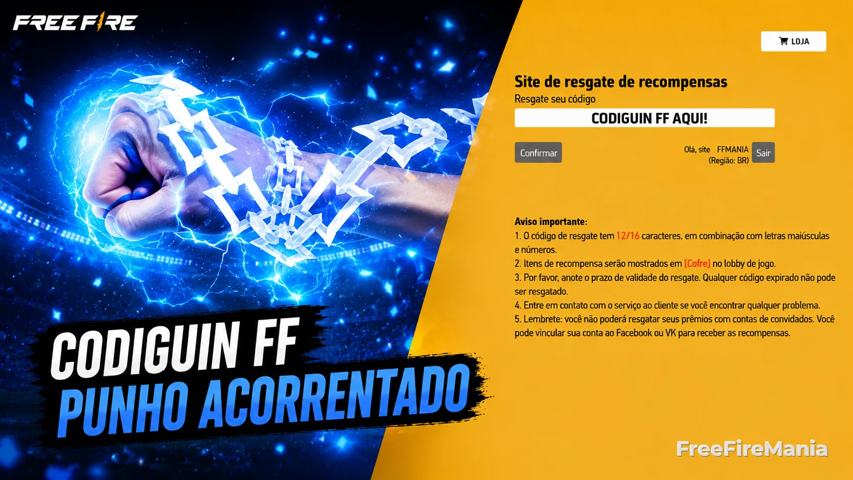 Punho - Acorrentado - Codiguin disponível na lista de Codiguin FF 2026