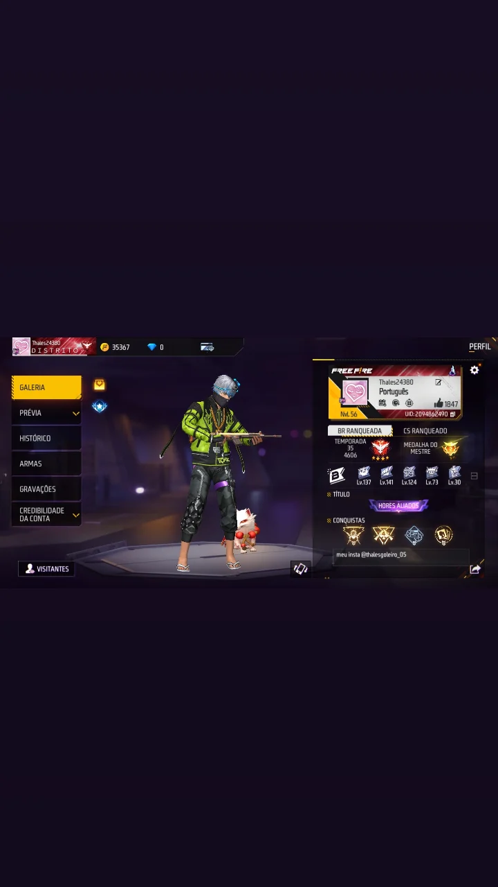 Combinação de skin Cabelinho Azul Com A Camisa Verde Com A Calça Roxa - Detalhes e visualização