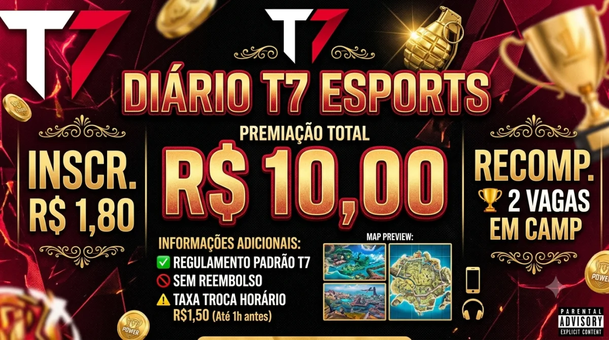 Banner do diário apostado T7 DIÁRIO no Free Fire