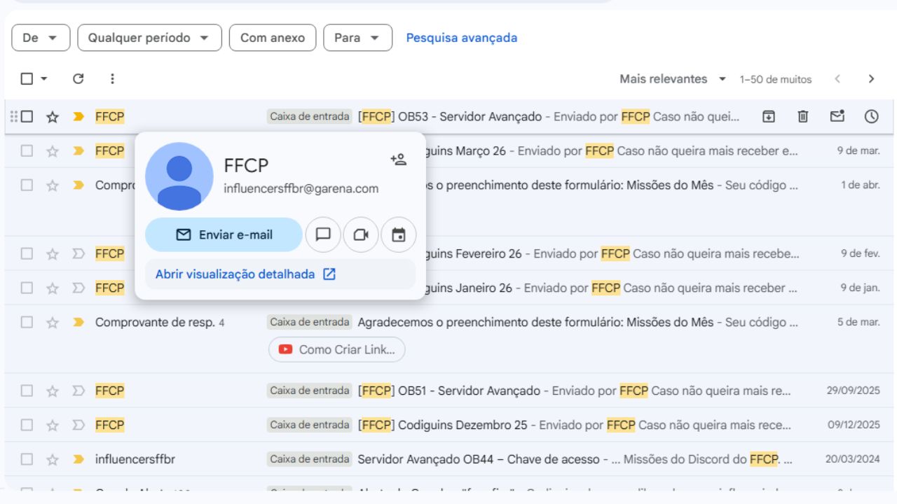 Email oficial FFCP Garena Free Fire