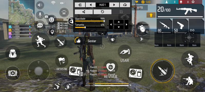 HUD Free Fire 2 dedo — layout personalizado para celular