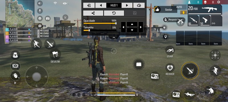 HUD Free Fire de domingo dedos — layout personalizado para celular