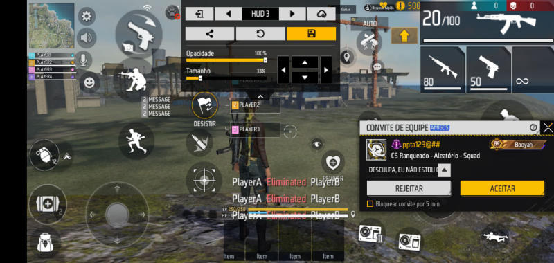 HUD Free Fire hud de 3 dedos — layout personalizado para celular