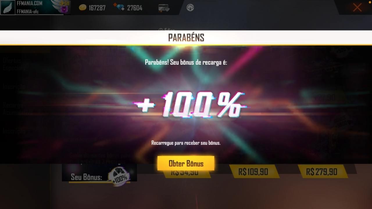 Bônus de diamantes Free Fire