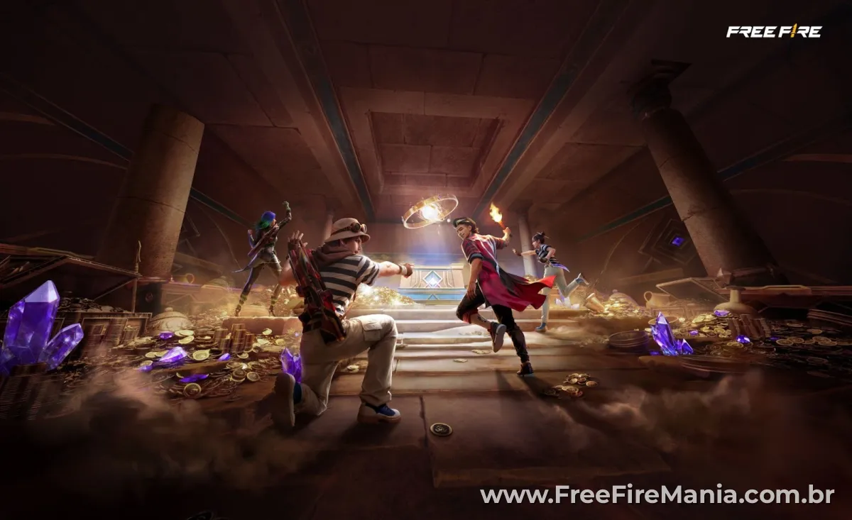Free Fire Tesouro Perdido: Kelly e equipe na C&acirc;mara Perdida subterr&acirc;nea &mdash; novo local secreto do mapa Bermuda no evento de 2026