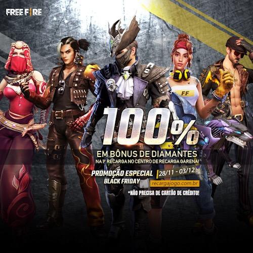 Free Fire Recarga Jogo: evento com diamantes em dobro (100%) no