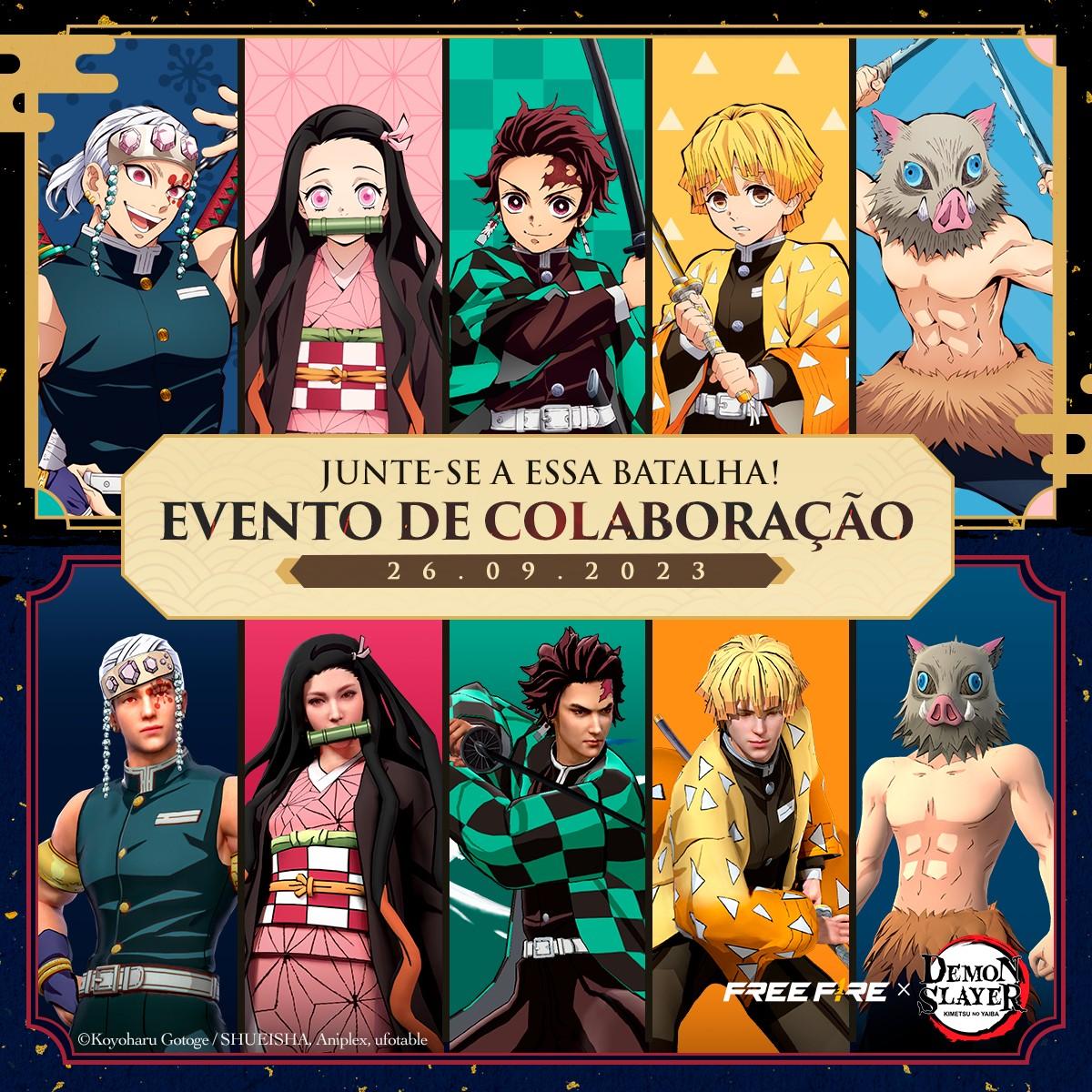 PEGUE AGORA! COLETE GRÁTIS SKINS DEMON SLAYER EMOTE DE GRAÇA ZENITSU  TANJIRO INOSUKE FREE FIRE ff 