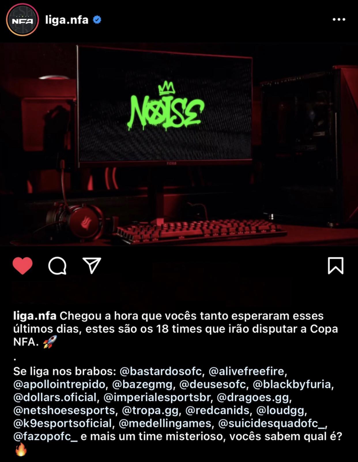 Anúncio oficial no instagram da Liga Nfa