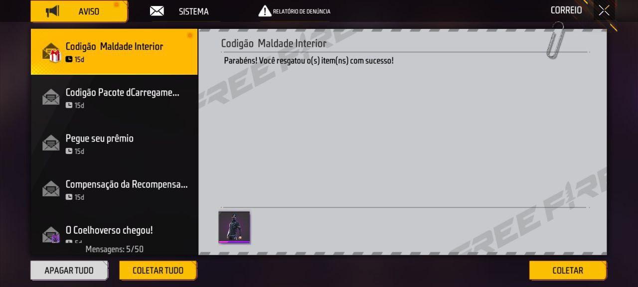 CODIGUIN FF infinito maldade interior