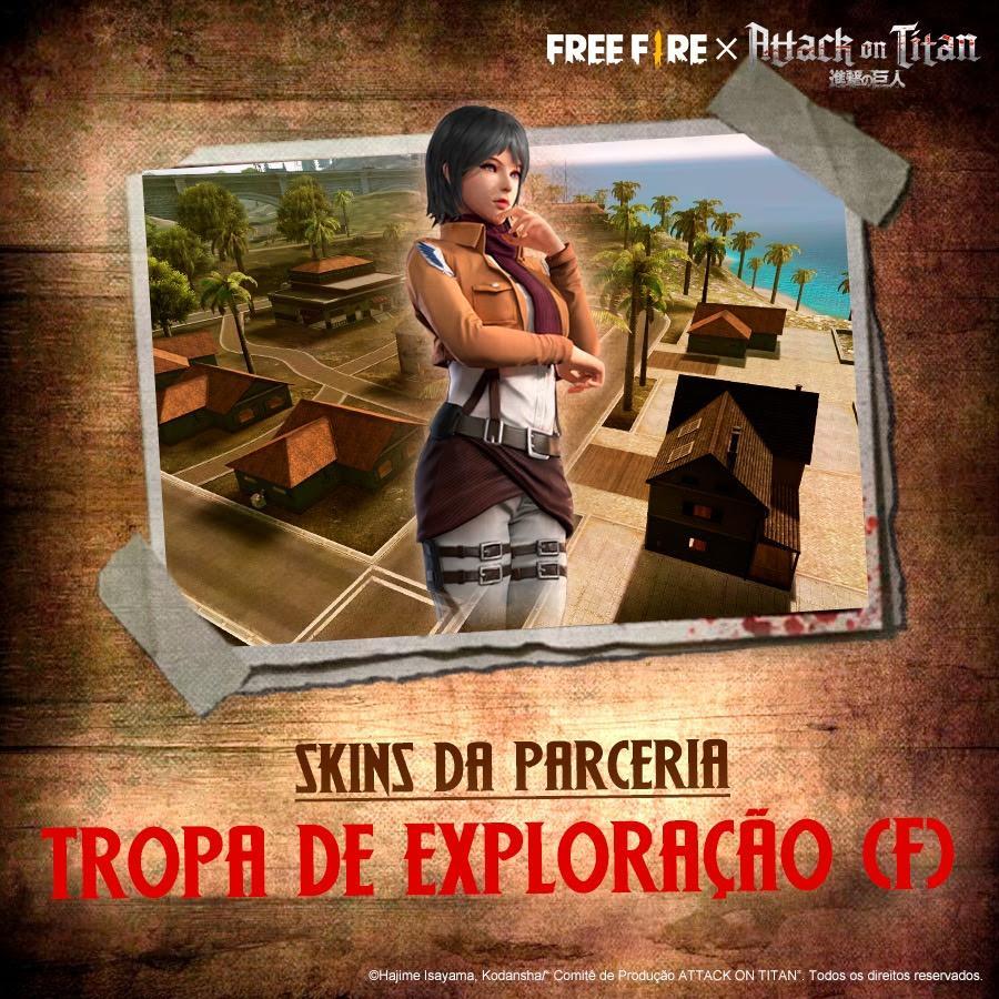 Pacote Tropa de Exploração Free Fire e Attack on Titan 